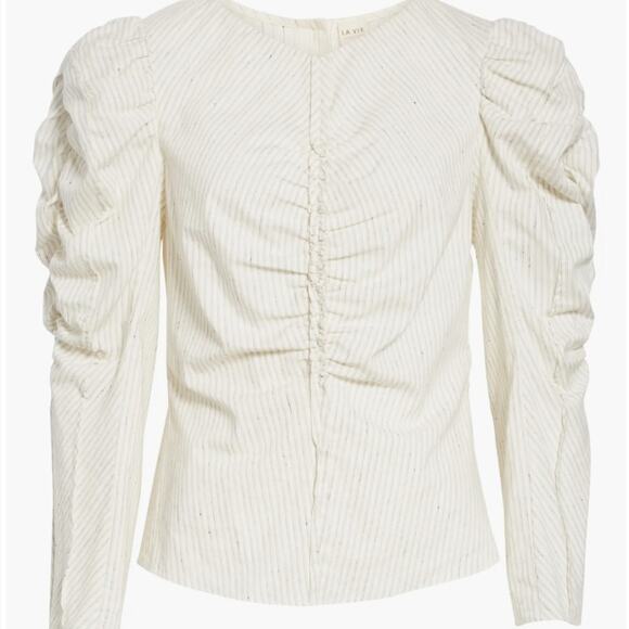 La Vie Rebecca Taylor Ruching Detail Long Sleeve Blouse w/ Puff Sleeve & Rufflin - Picture 16 of 16